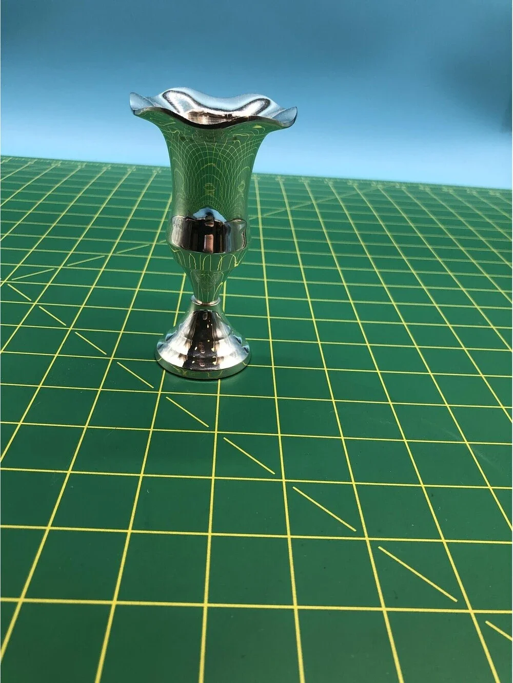 Two's Company Silver Metal Bud Vase Trumpet Shape Small 2x2x5in Contemporary